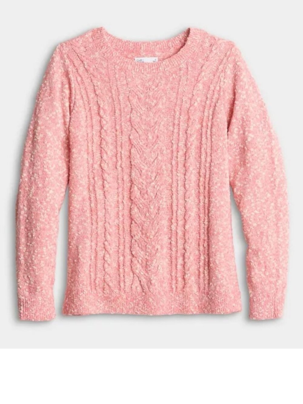 NEW Croft & Barrow Cable Knit Marl Pullover Sweater Pink Cotton Blend Soft Small